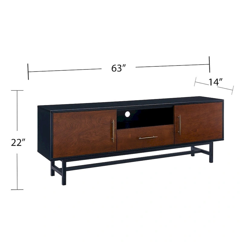 Meuble TV multimédia Mid-Century Modern pour téléviseurs jusqu'à 61 pouces - Noir et Érable Whisky