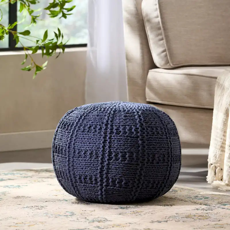 Pouf ottoman en coton tricoté à la main - 50,8 cm de diamètre x 35,5 cm de hauteur - 6 couleurs