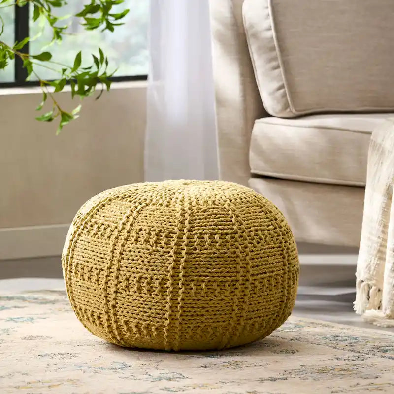 Pouf ottoman en coton tricoté à la main - 50,8 cm de diamètre x 35,5 cm de hauteur - 6 couleurs