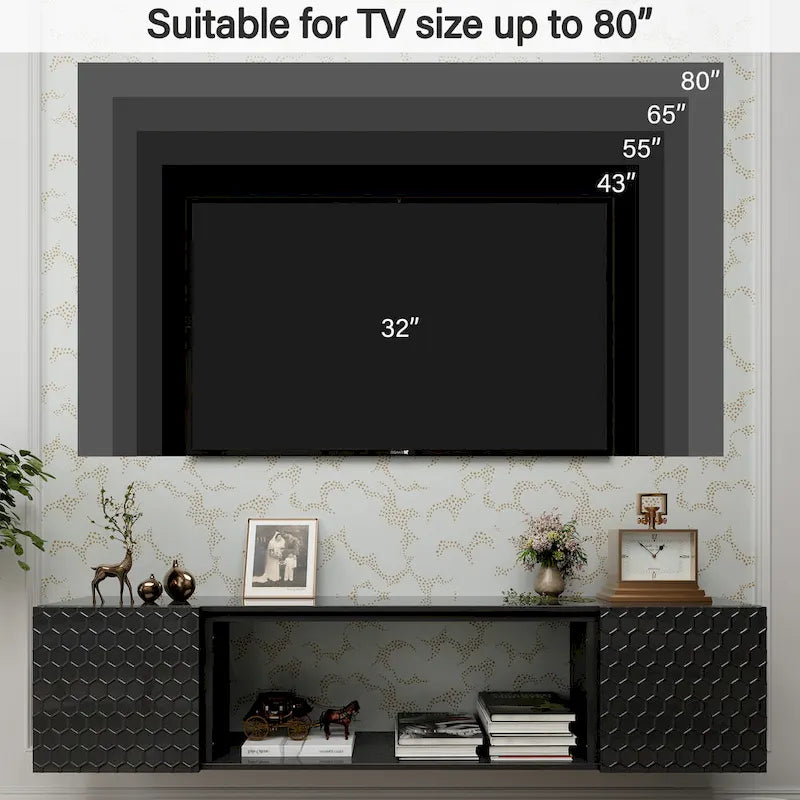 Meuble TV flottant mural de 67 po pour téléviseurs jusqu'à 80 po