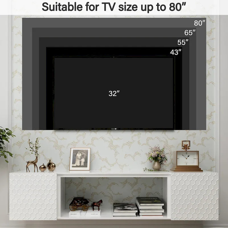 Meuble TV flottant mural de 67 po pour téléviseurs jusqu'à 80 po
