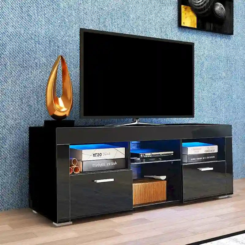 Meuble TV moderne avec éclairage LED intégré - 130L x 36l x 41H cm