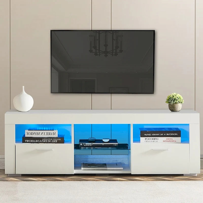 Meuble TV moderne avec éclairage LED intégré - 130L x 36l x 41H cm