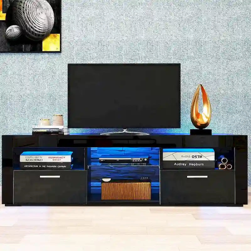 Meuble TV moderne avec éclairage LED intégré - 130L x 36l x 41H cm