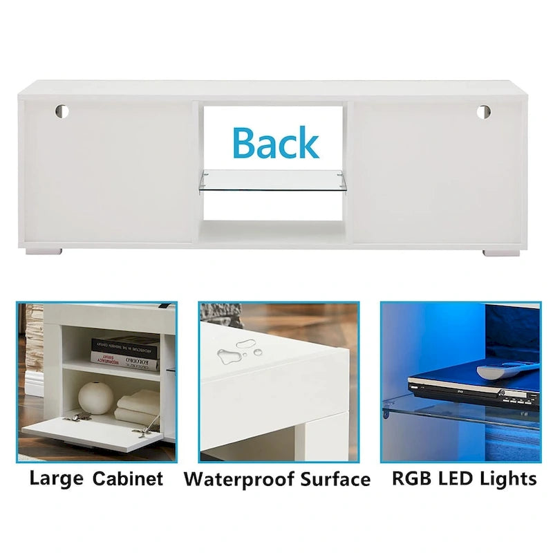 Meuble TV moderne avec éclairage LED intégré - 130L x 36l x 41H cm