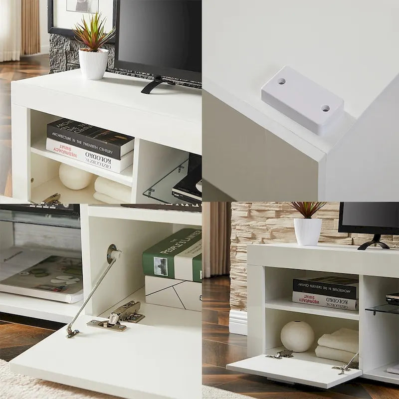 Meuble TV moderne avec éclairage LED intégré - 130L x 36l x 41H cm