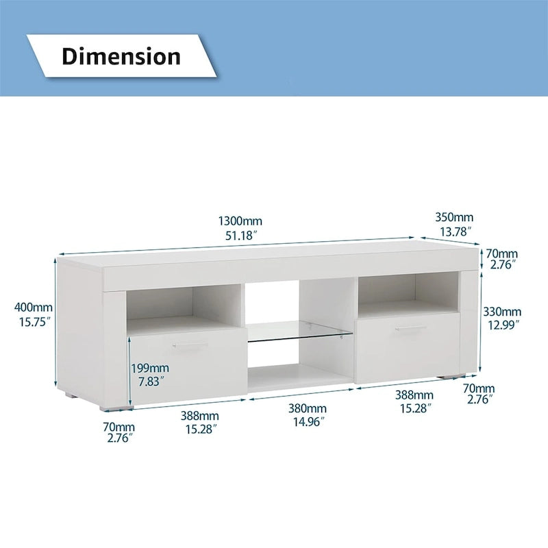 Meuble TV moderne avec éclairage LED intégré - 130L x 36l x 41H cm
