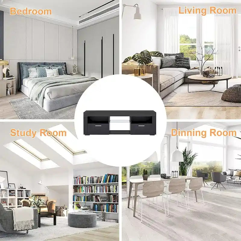 Meuble TV moderne avec éclairage LED intégré - 130L x 36l x 41H cm