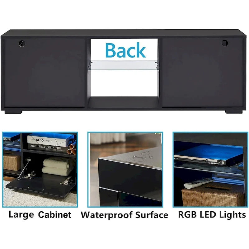 Meuble TV moderne avec éclairage LED intégré - 130L x 36l x 41H cm
