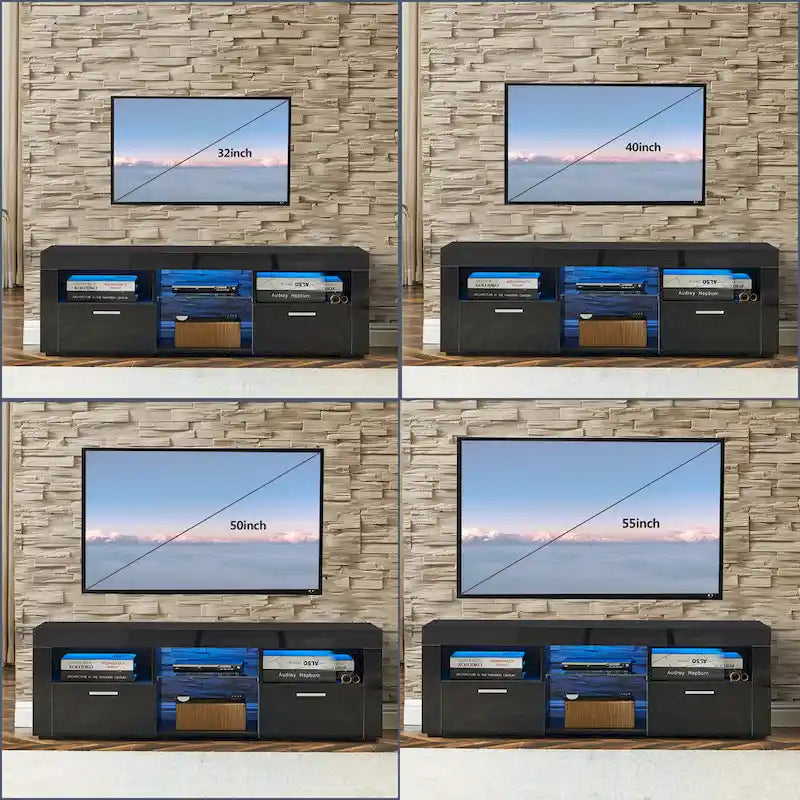 Meuble TV moderne avec éclairage LED intégré - 130L x 36l x 41H cm