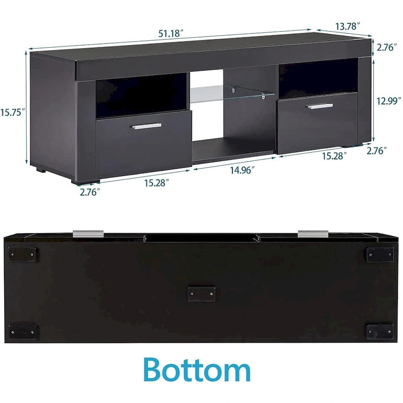 Meuble TV moderne avec éclairage LED intégré - 130L x 36l x 41H cm