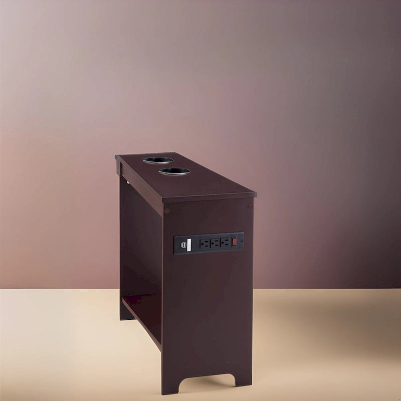 Table d'appoint étroite avec station de charge - Table de chevet avec rangement, 3 prises et 2 ports USB