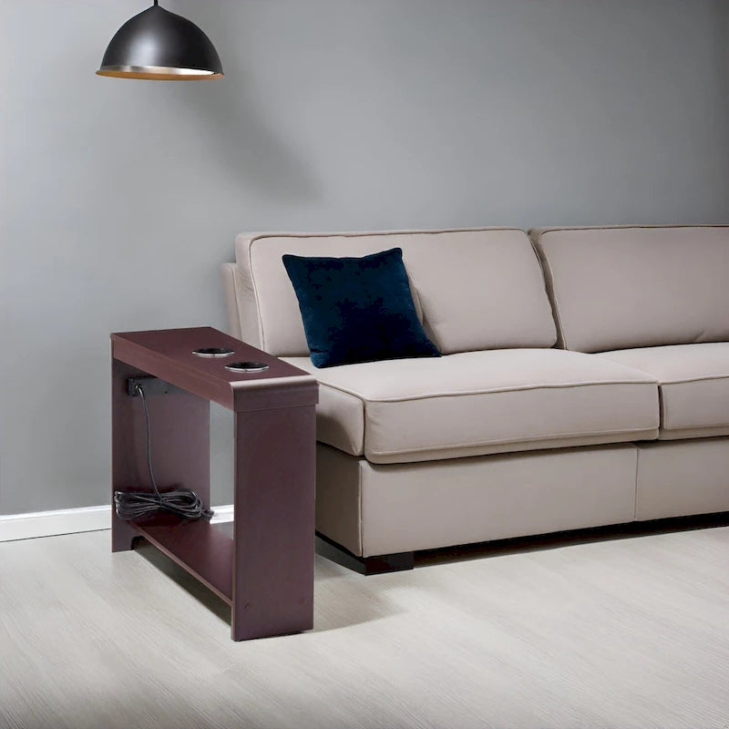 Table d'appoint étroite avec station de charge - Table de chevet avec rangement, 3 prises et 2 ports USB
