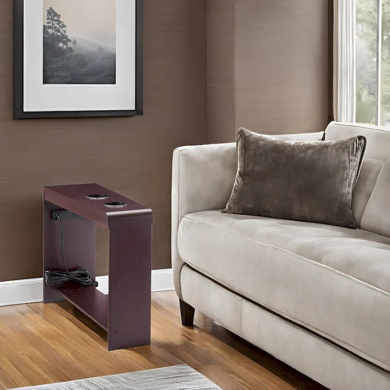 Table d'appoint étroite avec station de charge - Table de chevet avec rangement, 3 prises et 2 ports USB