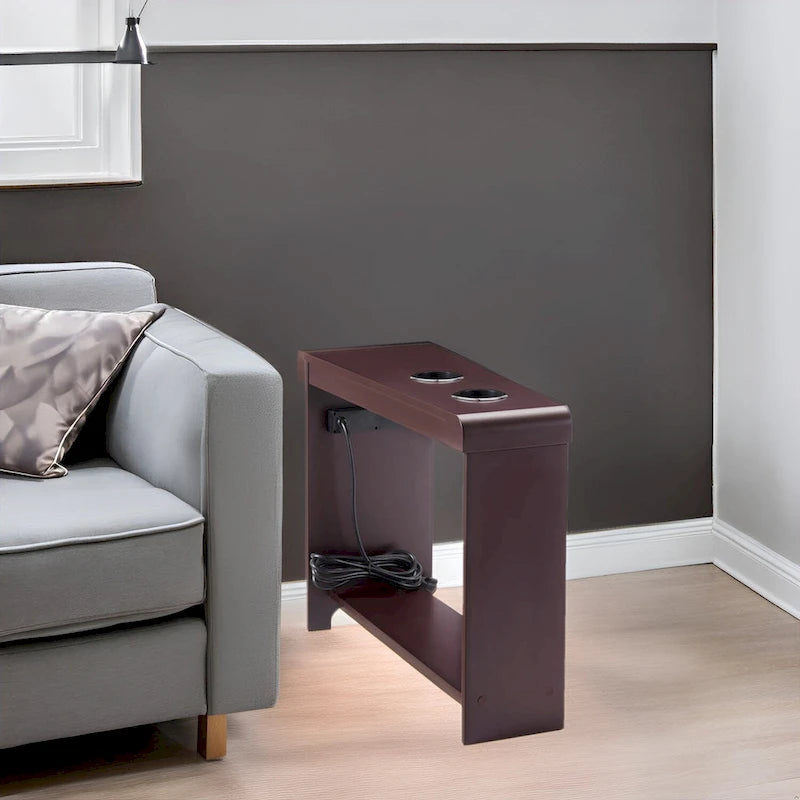 Table d'appoint étroite avec station de charge - Table de chevet avec rangement, 3 prises et 2 ports USB