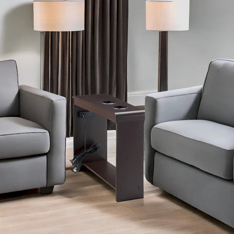 Table d'appoint étroite avec station de charge - Table de chevet avec rangement, 3 prises et 2 ports USB