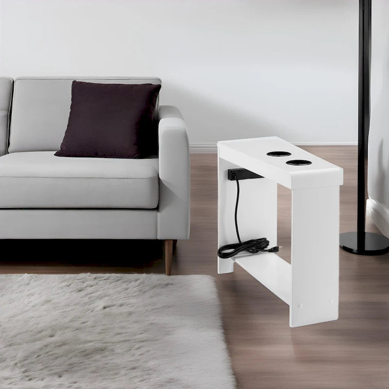 Table d'appoint étroite avec station de charge - Table de chevet avec rangement, 3 prises et 2 ports USB