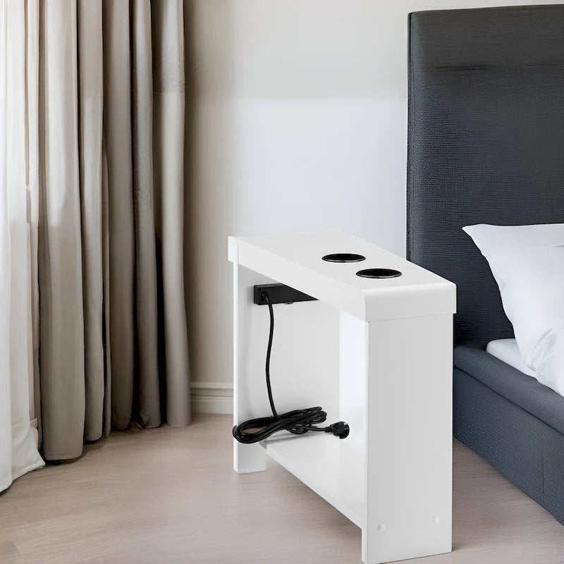 Table d'appoint étroite avec station de charge - Table de chevet avec rangement, 3 prises et 2 ports USB
