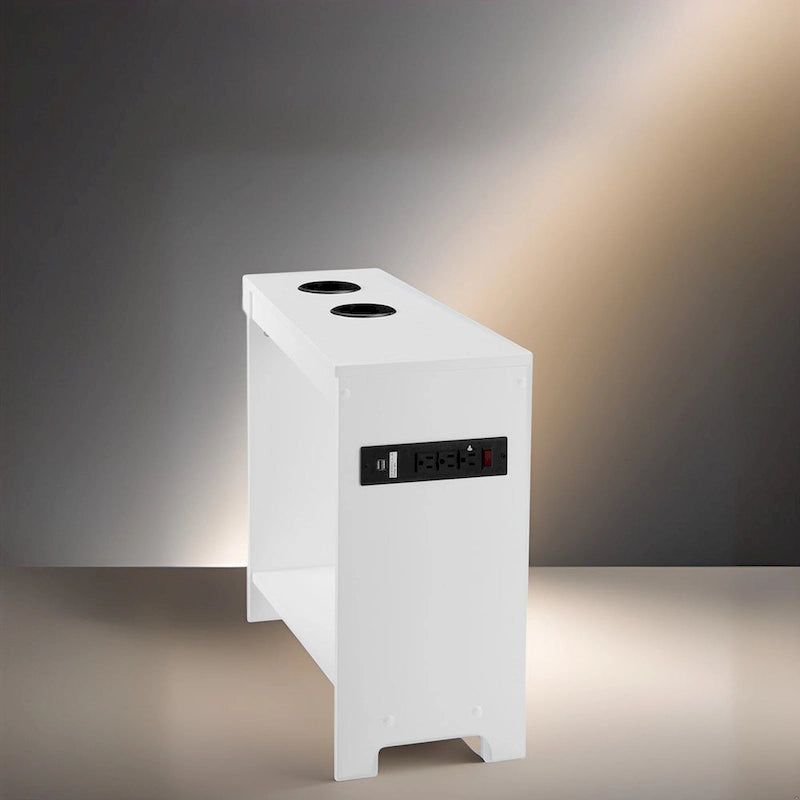 Table d'appoint étroite avec station de charge - Table de chevet avec rangement, 3 prises et 2 ports USB