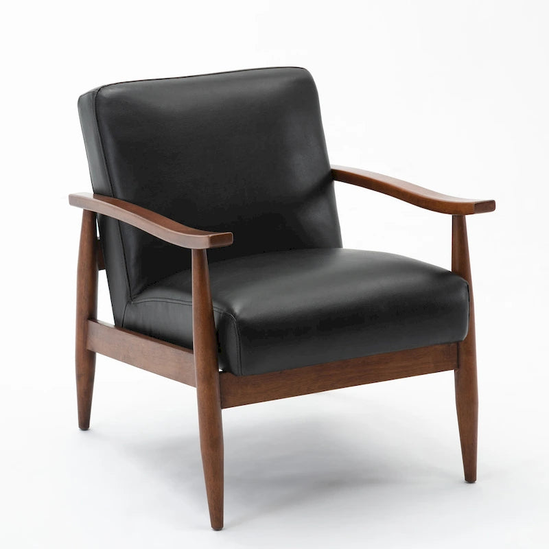 Fauteuil d'appoint en similicuir avec base en bois - Style rétro moderne