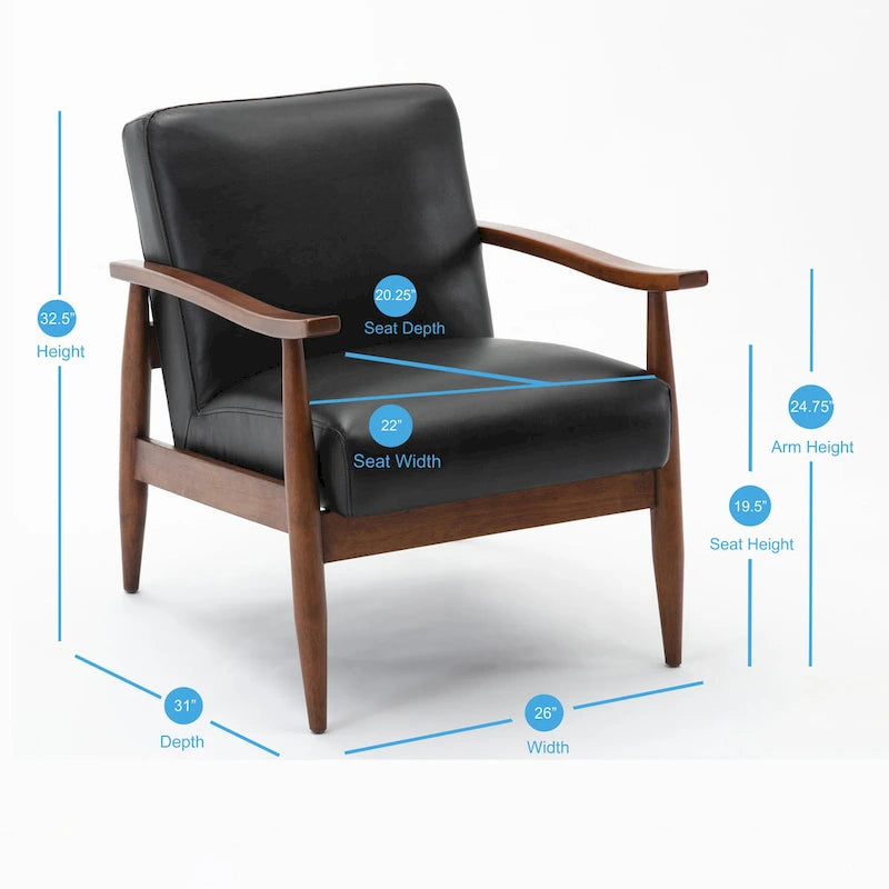 Fauteuil d'appoint en similicuir avec base en bois - Style rétro moderne