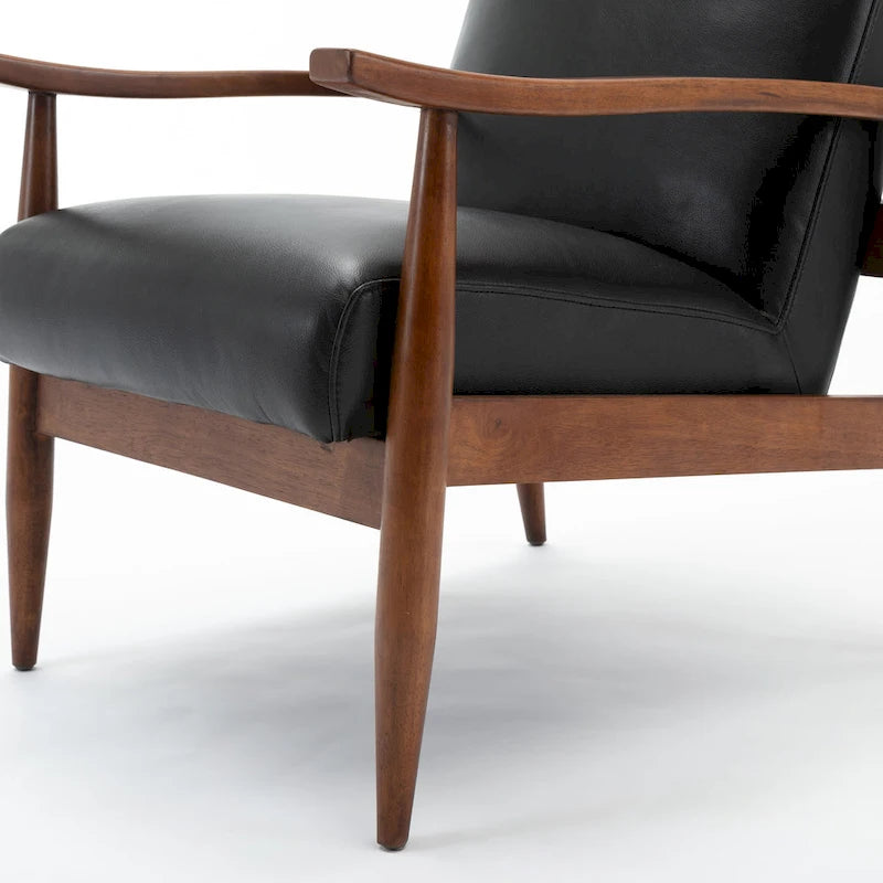 Fauteuil d'appoint en similicuir avec base en bois - Style rétro moderne