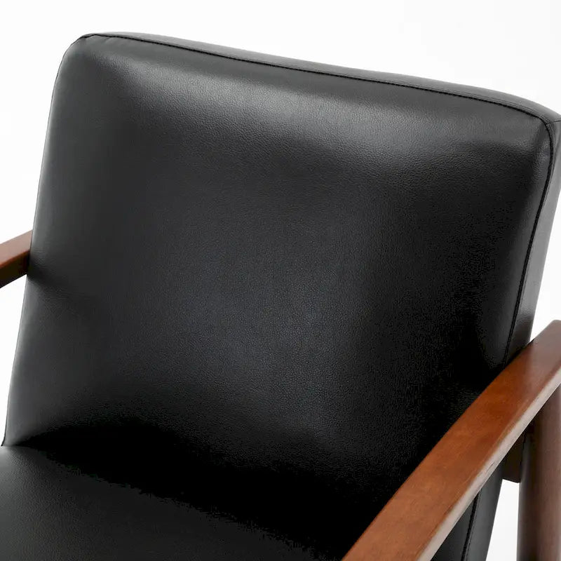 Fauteuil d'appoint en similicuir avec base en bois - Style rétro moderne