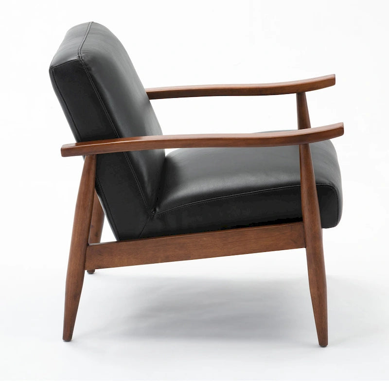 Fauteuil d'appoint en similicuir avec base en bois - Style rétro moderne