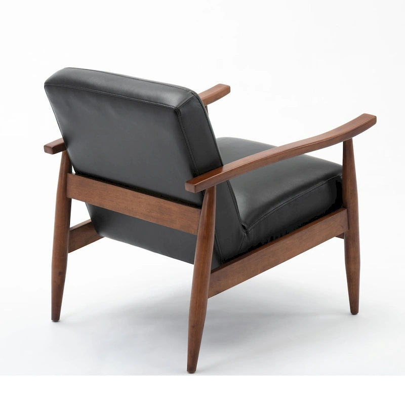 Fauteuil d'appoint en similicuir avec base en bois - Style rétro moderne