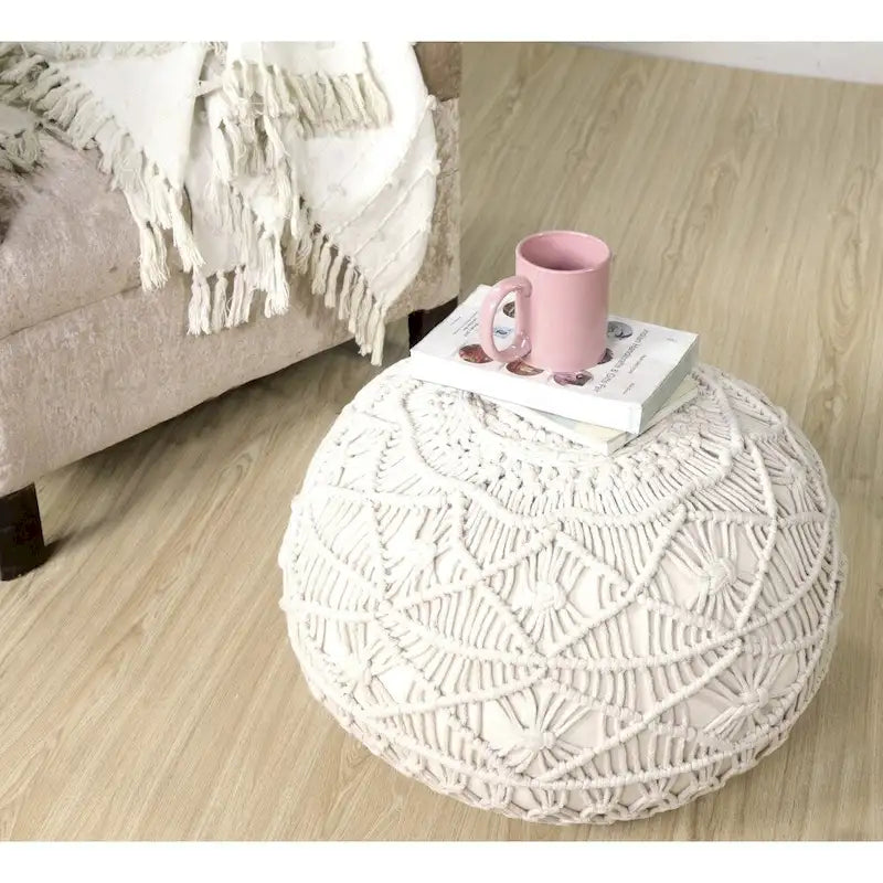 Pouf ottoman en macramé naturel
