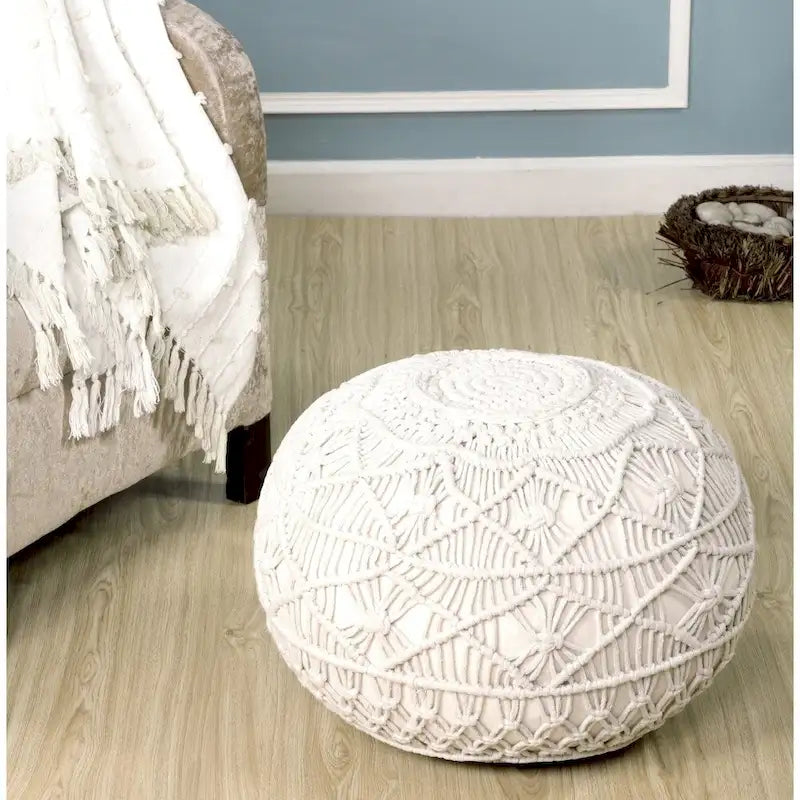 Pouf ottoman en macramé naturel