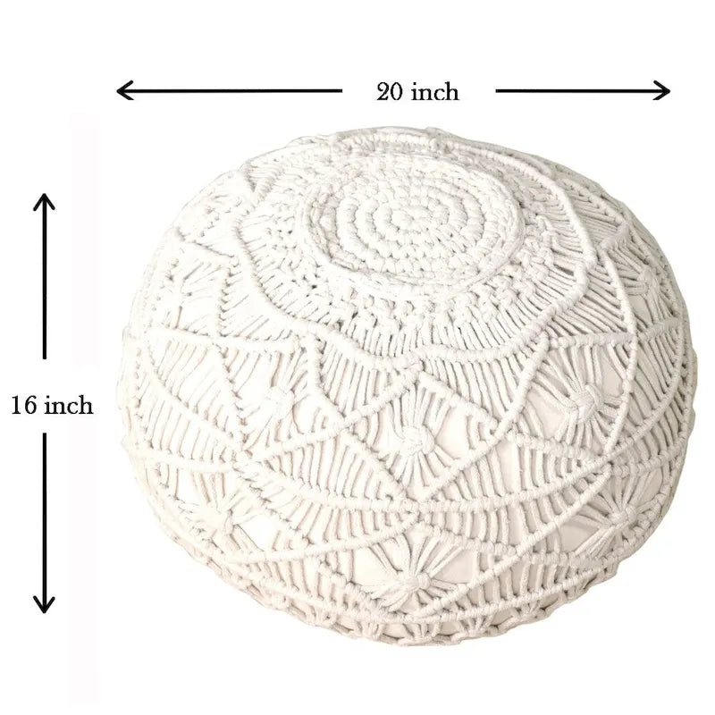 Pouf ottoman en macramé naturel