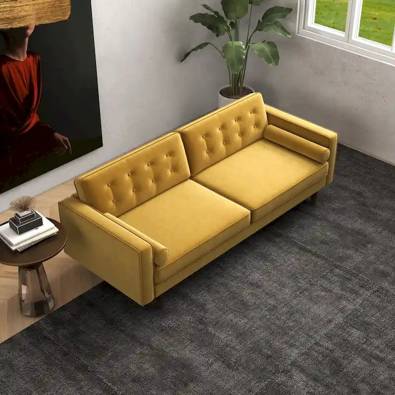 Canapé capitonné en velours, style Mid-Century Modern - Doré