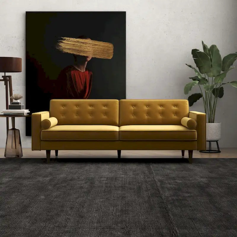 Canapé capitonné en velours, style Mid-Century Modern - Doré