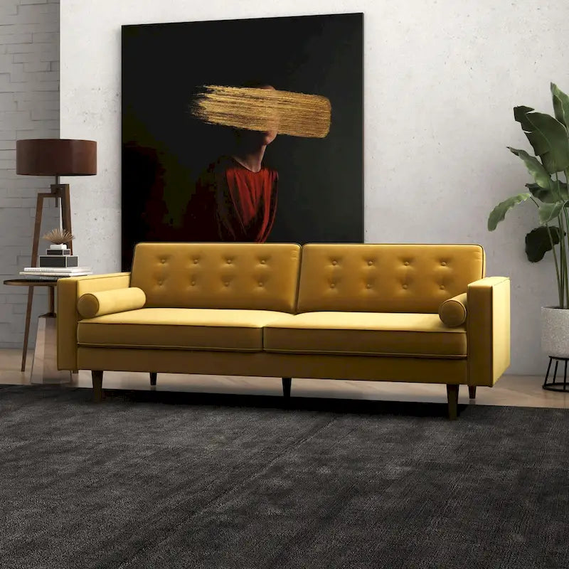 Canapé capitonné en velours, style Mid-Century Modern - Doré
