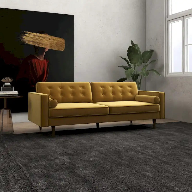 Canapé capitonné en velours, style Mid-Century Modern - Doré