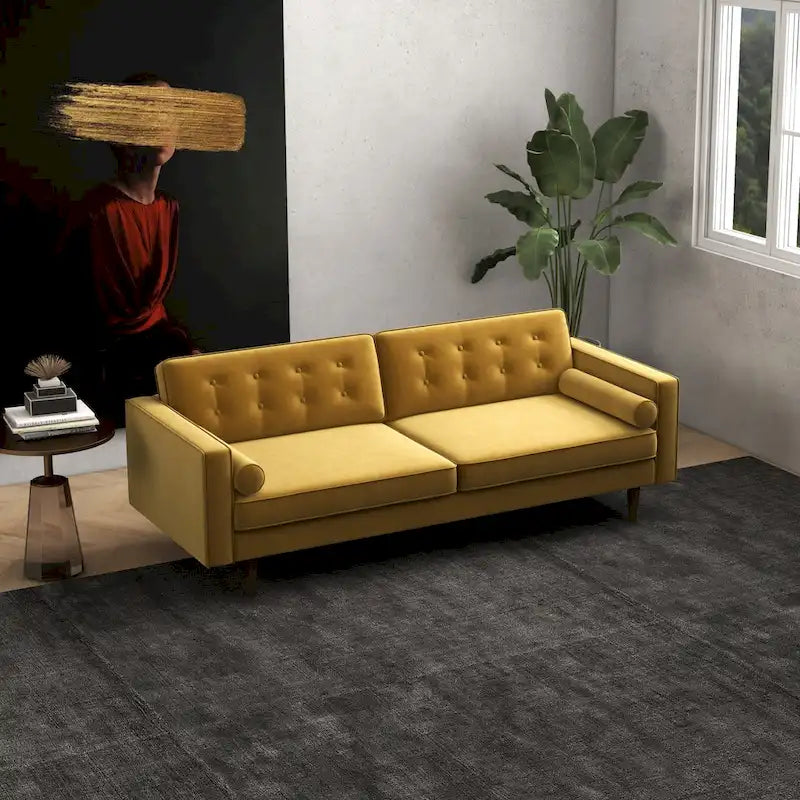 Canapé capitonné en velours, style Mid-Century Modern - Doré