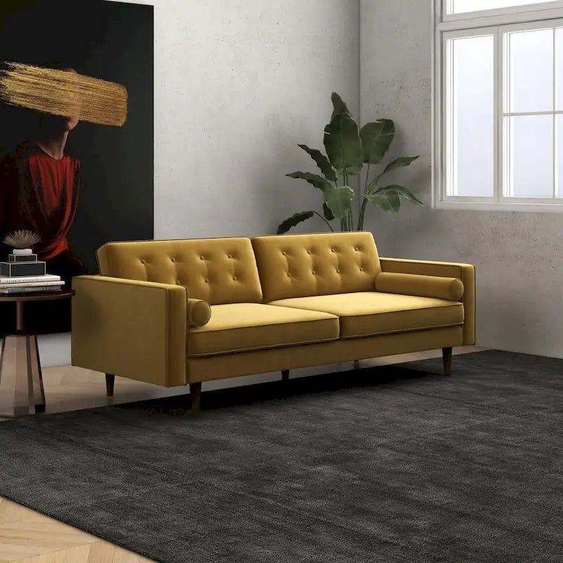 Canapé capitonné en velours, style Mid-Century Modern - Doré