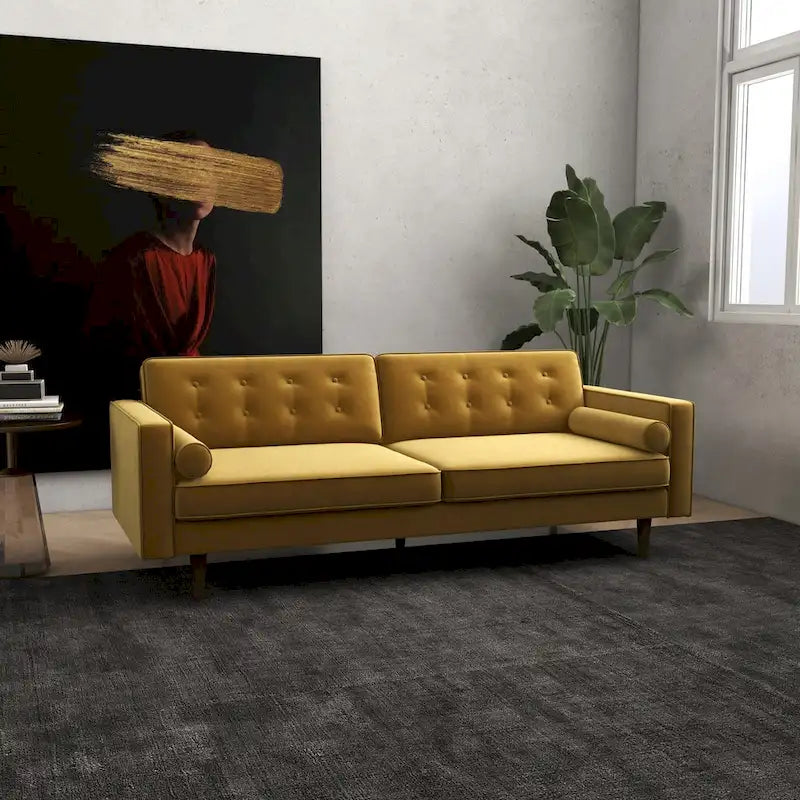 Canapé capitonné en velours, style Mid-Century Modern - Doré