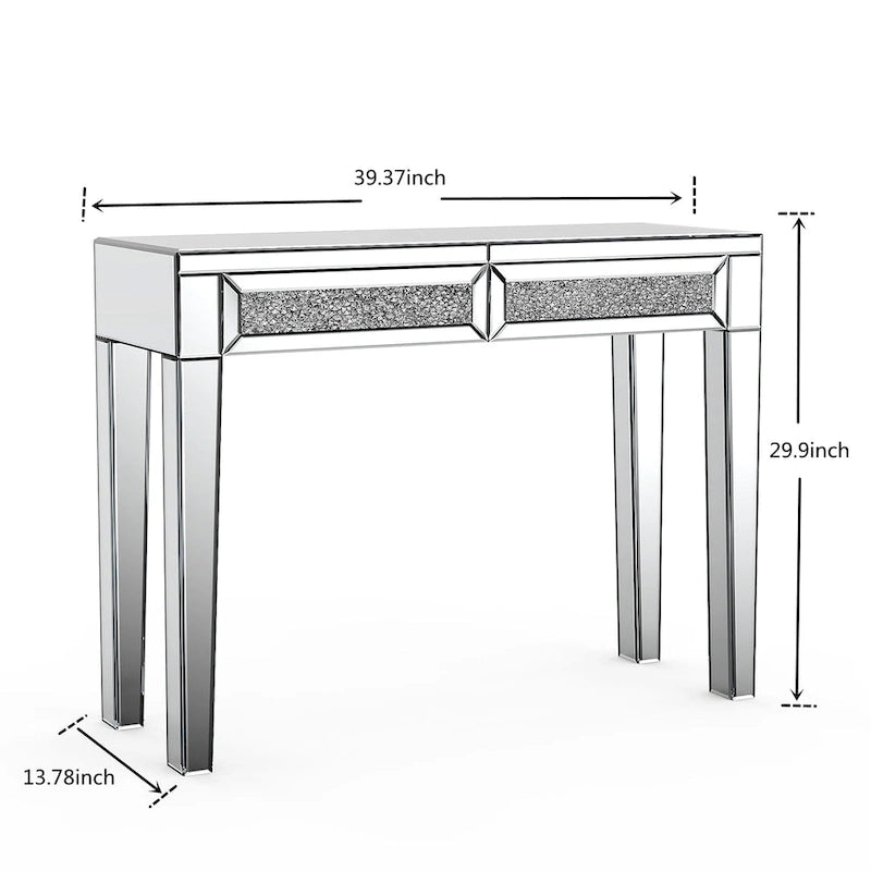 Coiffeuse et Console Miroir Glamour à 2 Tiroirs - 39,37 larg. x 13,78 prof. x 29,92 haut. pouces