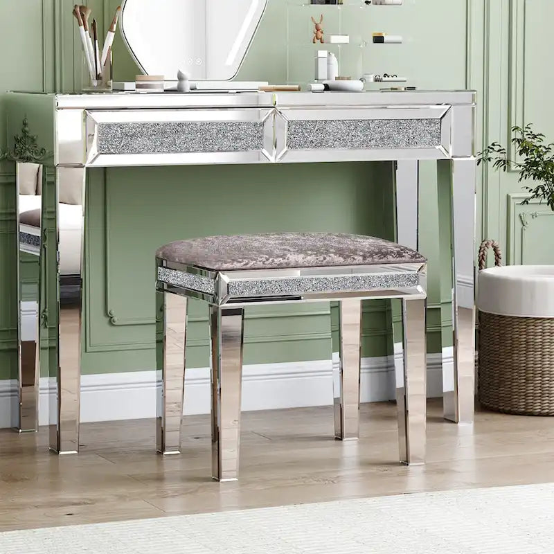Coiffeuse et Console Miroir Glamour à 2 Tiroirs - 39,37 larg. x 13,78 prof. x 29,92 haut. pouces