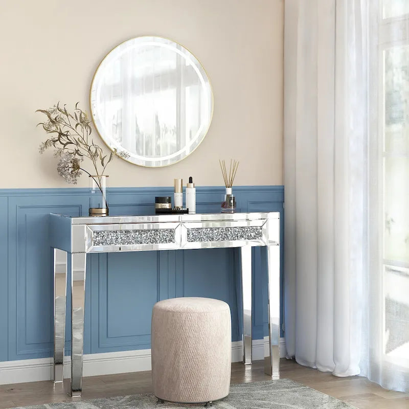 Coiffeuse et Console Miroir Glamour à 2 Tiroirs - 39,37 larg. x 13,78 prof. x 29,92 haut. pouces