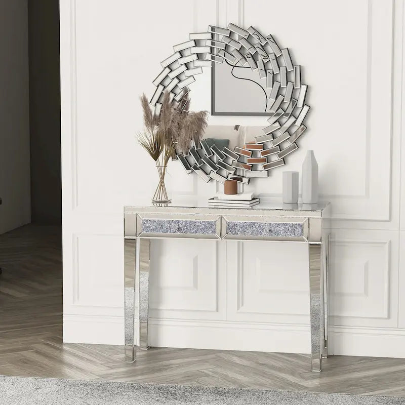 Coiffeuse et Console Miroir Glamour à 2 Tiroirs - 39,37 larg. x 13,78 prof. x 29,92 haut. pouces