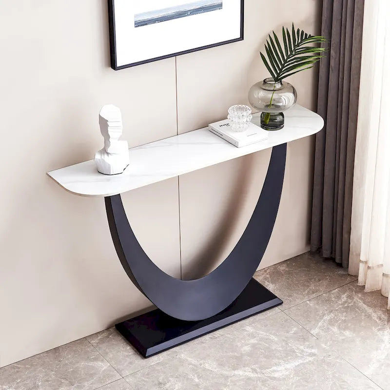 Console en pierre frittée moderne avec cadre en métal et pieds réglables - 120 cm