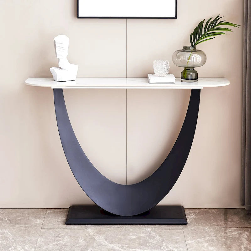 Console en pierre frittée moderne avec cadre en métal et pieds réglables - 120 cm