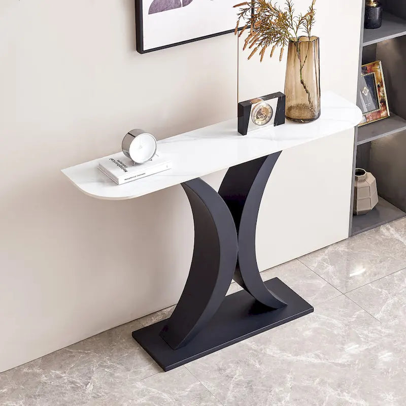 Console en pierre frittée moderne avec cadre en métal et pieds réglables - 120 cm