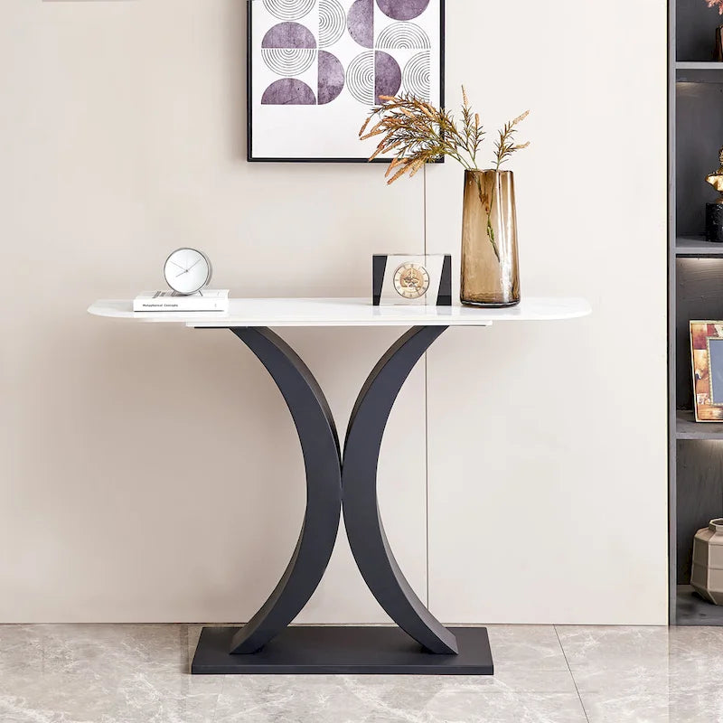 Console en pierre frittée moderne avec cadre en métal et pieds réglables - 120 cm
