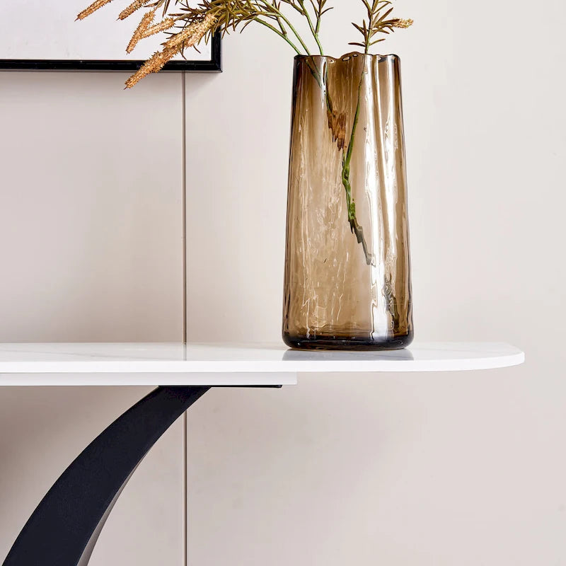 Console en pierre frittée moderne avec cadre en métal et pieds réglables - 120 cm