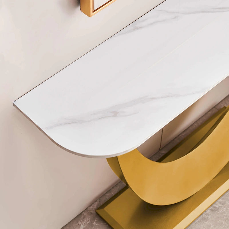 Console en pierre frittée moderne avec cadre en métal et pieds réglables - 120 cm
