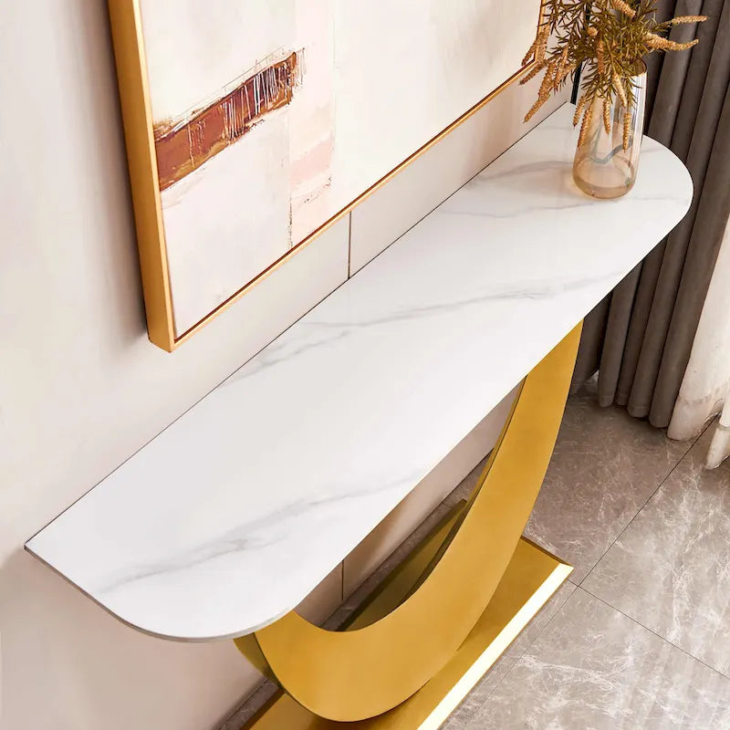 Console en pierre frittée moderne avec cadre en métal et pieds réglables - 120 cm